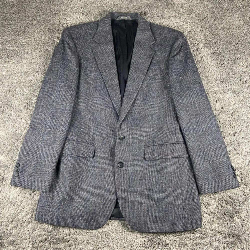 Vintage Haggar Imperial Blazer Men 40L Grey Plaid 2 Button Sport Coat Jacket USA